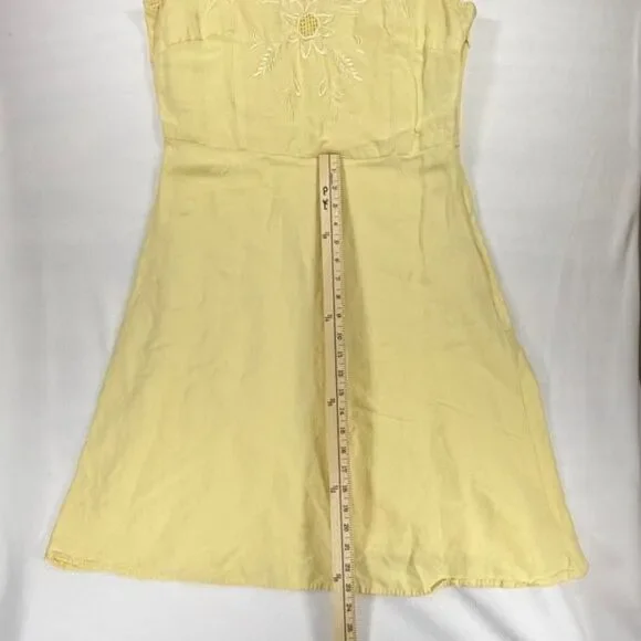 Vintage 90s Yellow Sleeveless A Line Jennifer Eden Dress Daisy Embroidery Sz10 - Picture 5 of 8